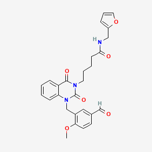 molecular formula C27H27N3O6 B6550493 5-{1-[(5-formyl-2-methoxyphenyl)methyl]-2,4-dioxo-1,2,3,4-tetrahydroquinazolin-3-yl}-N-[(furan-2-yl)methyl]pentanamide CAS No. 1040680-32-7