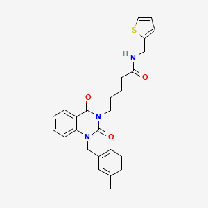 5-{1-[(3-methylphenyl)methyl]-2,4-dioxo-1,2,3,4-tetrahydroquinazolin-3-yl}-N-[(thiophen-2-yl)methyl]pentanamide