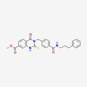 methyl 4-oxo-3-({4-[(3-phenylpropyl)carbamoyl]phenyl}methyl)-2-sulfanylidene-1,2,3,4-tetrahydroquinazoline-7-carboxylate