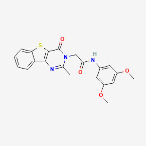 molecular formula C21H19N3O4S B6551599 N-(3,5-dimethoxyphenyl)-2-{4-methyl-6-oxo-8-thia-3,5-diazatricyclo[7.4.0.0^{2,7}]trideca-1(13),2(7),3,9,11-pentaen-5-yl}acetamide CAS No. 1040678-11-2