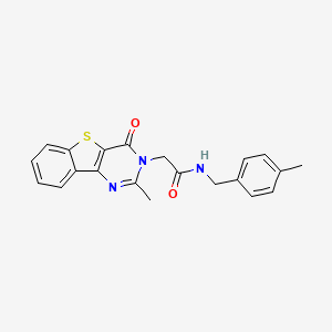 2-{4-methyl-6-oxo-8-thia-3,5-diazatricyclo[7.4.0.0^{2,7}]trideca-1(13),2(7),3,9,11-pentaen-5-yl}-N-[(4-methylphenyl)methyl]acetamide