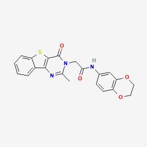 molecular formula C21H17N3O4S B6551855 N-(2,3-dihydro-1,4-benzodioxin-6-yl)-2-{4-methyl-6-oxo-8-thia-3,5-diazatricyclo[7.4.0.0^{2,7}]trideca-1(13),2(7),3,9,11-pentaen-5-yl}acetamide CAS No. 1040657-15-5