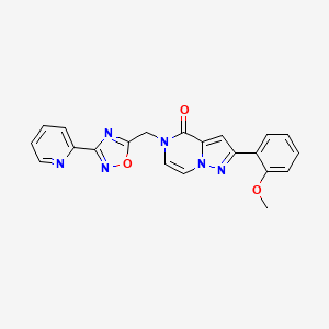 molecular formula C21H16N6O3 B6552031 2-(2-methoxyphenyl)-5-{[3-(pyridin-2-yl)-1,2,4-oxadiazol-5-yl]methyl}-4H,5H-pyrazolo[1,5-a]pyrazin-4-one CAS No. 1040673-86-6