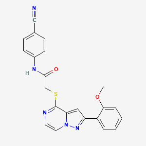 molecular formula C22H17N5O2S B6552108 N-(4-cyanophenyl)-2-{[2-(2-methoxyphenyl)pyrazolo[1,5-a]pyrazin-4-yl]sulfanyl}acetamide CAS No. 1040675-80-6