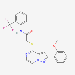 molecular formula C22H17F3N4O2S B6552113 2-{[2-(2-methoxyphenyl)pyrazolo[1,5-a]pyrazin-4-yl]sulfanyl}-N-[2-(trifluoromethyl)phenyl]acetamide CAS No. 1040675-94-2