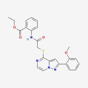 molecular formula C24H22N4O4S B6552139 ethyl 2-(2-{[2-(2-methoxyphenyl)pyrazolo[1,5-a]pyrazin-4-yl]sulfanyl}acetamido)benzoate CAS No. 1040676-22-9