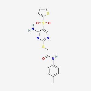 molecular formula C17H16N4O3S3 B6552203 2-{[4-amino-5-(thiophene-2-sulfonyl)pyrimidin-2-yl]sulfanyl}-N-(4-methylphenyl)acetamide CAS No. 1040679-37-5