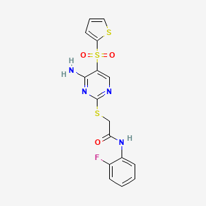 molecular formula C16H13FN4O3S3 B6552206 2-{[4-amino-5-(thiophene-2-sulfonyl)pyrimidin-2-yl]sulfanyl}-N-(2-fluorophenyl)acetamide CAS No. 1040679-42-2