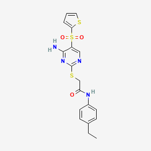molecular formula C18H18N4O3S3 B6552614 2-{[4-amino-5-(thiophene-2-sulfonyl)pyrimidin-2-yl]sulfanyl}-N-(4-ethylphenyl)acetamide CAS No. 1008108-57-3