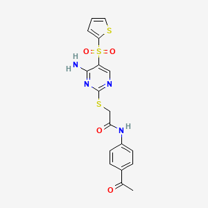 molecular formula C18H16N4O4S3 B6552627 N-(4-acetylphenyl)-2-{[4-amino-5-(thiophene-2-sulfonyl)pyrimidin-2-yl]sulfanyl}acetamide CAS No. 1040656-62-9