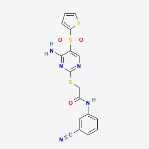 molecular formula C17H13N5O3S3 B6552632 2-{[4-amino-5-(thiophene-2-sulfonyl)pyrimidin-2-yl]sulfanyl}-N-(3-cyanophenyl)acetamide CAS No. 1040656-76-5