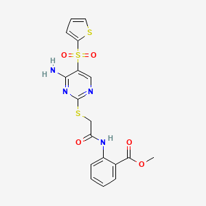 molecular formula C18H16N4O5S3 B6552647 methyl 2-(2-{[4-amino-5-(thiophene-2-sulfonyl)pyrimidin-2-yl]sulfanyl}acetamido)benzoate CAS No. 1040656-83-4