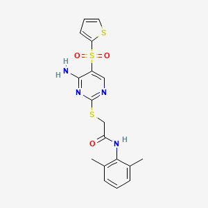 molecular formula C18H18N4O3S3 B6552656 2-{[4-amino-5-(thiophene-2-sulfonyl)pyrimidin-2-yl]sulfanyl}-N-(2,6-dimethylphenyl)acetamide CAS No. 1040656-97-0