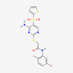 molecular formula C17H15FN4O3S3 B6552660 2-{[4-amino-5-(thiophene-2-sulfonyl)pyrimidin-2-yl]sulfanyl}-N-(5-fluoro-2-methylphenyl)acetamide CAS No. 1040657-32-6