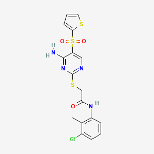 molecular formula C17H15ClN4O3S3 B6552663 2-{[4-amino-5-(thiophene-2-sulfonyl)pyrimidin-2-yl]sulfanyl}-N-(3-chloro-2-methylphenyl)acetamide CAS No. 1040657-04-2