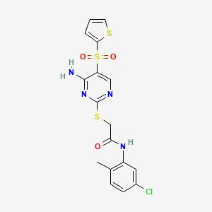 molecular formula C17H15ClN4O3S3 B6552674 2-{[4-amino-5-(thiophene-2-sulfonyl)pyrimidin-2-yl]sulfanyl}-N-(5-chloro-2-methylphenyl)acetamide CAS No. 1040657-39-3
