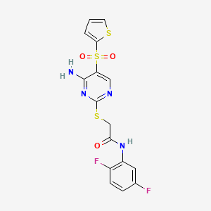 molecular formula C16H12F2N4O3S3 B6552675 2-{[4-amino-5-(thiophene-2-sulfonyl)pyrimidin-2-yl]sulfanyl}-N-(2,5-difluorophenyl)acetamide CAS No. 1040657-45-1