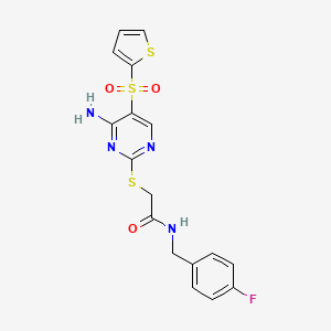 molecular formula C17H15FN4O3S3 B6552691 2-{[4-amino-5-(thiophene-2-sulfonyl)pyrimidin-2-yl]sulfanyl}-N-[(4-fluorophenyl)methyl]acetamide CAS No. 1040657-69-9