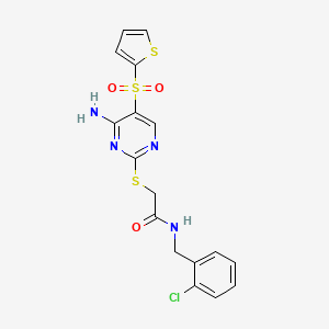 molecular formula C17H15ClN4O3S3 B6552695 2-{[4-amino-5-(thiophene-2-sulfonyl)pyrimidin-2-yl]sulfanyl}-N-[(2-chlorophenyl)methyl]acetamide CAS No. 1040657-63-3