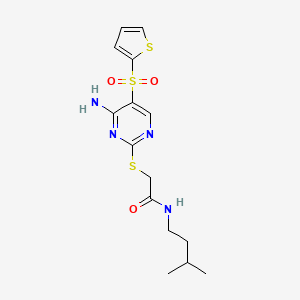 molecular formula C15H20N4O3S3 B6552707 2-{[4-amino-5-(thiophene-2-sulfonyl)pyrimidin-2-yl]sulfanyl}-N-(3-methylbutyl)acetamide CAS No. 1040657-87-1