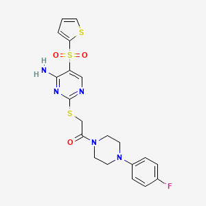 molecular formula C20H20FN5O3S3 B6552714 2-{[4-amino-5-(thiophene-2-sulfonyl)pyrimidin-2-yl]sulfanyl}-1-[4-(4-fluorophenyl)piperazin-1-yl]ethan-1-one CAS No. 1040657-98-4
