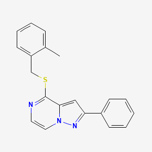 molecular formula C20H17N3S B6552717 4-{[(2-methylphenyl)methyl]sulfanyl}-2-phenylpyrazolo[1,5-a]pyrazine CAS No. 1040658-13-6