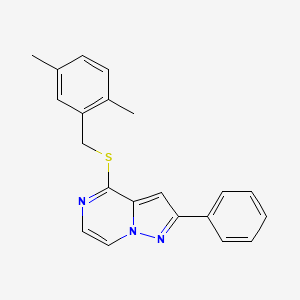 molecular formula C21H19N3S B6552722 4-{[(2,5-dimethylphenyl)methyl]sulfanyl}-2-phenylpyrazolo[1,5-a]pyrazine CAS No. 1040658-48-7