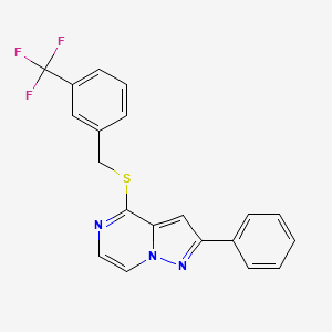 molecular formula C20H14F3N3S B6552723 2-phenyl-4-({[3-(trifluoromethyl)phenyl]methyl}sulfanyl)pyrazolo[1,5-a]pyrazine CAS No. 1040658-63-6