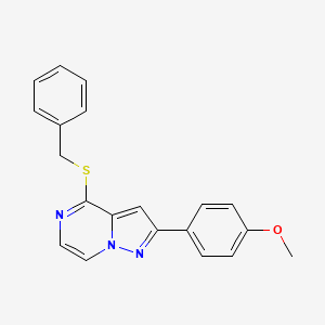 molecular formula C20H17N3OS B6552740 4-(benzylsulfanyl)-2-(4-methoxyphenyl)pyrazolo[1,5-a]pyrazine CAS No. 1040632-04-9
