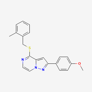 molecular formula C21H19N3OS B6552744 2-(4-methoxyphenyl)-4-{[(2-methylphenyl)methyl]sulfanyl}pyrazolo[1,5-a]pyrazine CAS No. 1040632-07-2