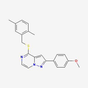 molecular formula C22H21N3OS B6552748 4-{[(2,5-dimethylphenyl)methyl]sulfanyl}-2-(4-methoxyphenyl)pyrazolo[1,5-a]pyrazine CAS No. 1040632-28-7