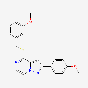 molecular formula C21H19N3O2S B6552751 2-(4-methoxyphenyl)-4-{[(3-methoxyphenyl)methyl]sulfanyl}pyrazolo[1,5-a]pyrazine CAS No. 1040632-34-5