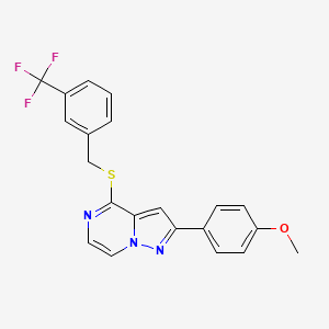 molecular formula C21H16F3N3OS B6552759 2-(4-methoxyphenyl)-4-({[3-(trifluoromethyl)phenyl]methyl}sulfanyl)pyrazolo[1,5-a]pyrazine CAS No. 1040632-37-8