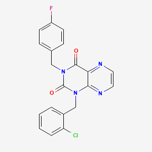 molecular formula C20H14ClFN4O2 B6552837 1-[(2-chlorophenyl)methyl]-3-[(4-fluorophenyl)methyl]-1,2,3,4-tetrahydropteridine-2,4-dione CAS No. 1040632-93-6