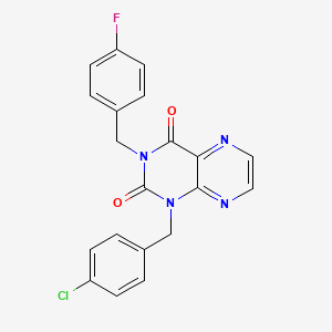 molecular formula C20H14ClFN4O2 B6552839 1-[(4-chlorophenyl)methyl]-3-[(4-fluorophenyl)methyl]-1,2,3,4-tetrahydropteridine-2,4-dione CAS No. 1040632-98-1