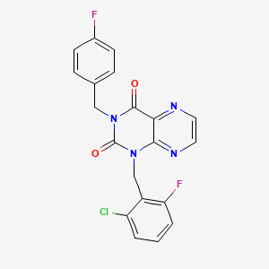 molecular formula C20H13ClF2N4O2 B6552855 1-[(2-chloro-6-fluorophenyl)methyl]-3-[(4-fluorophenyl)methyl]-1,2,3,4-tetrahydropteridine-2,4-dione CAS No. 1040633-19-9
