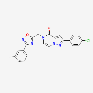 molecular formula C22H16ClN5O2 B6552925 2-(4-chlorophenyl)-5-{[3-(3-methylphenyl)-1,2,4-oxadiazol-5-yl]methyl}-4H,5H-pyrazolo[1,5-a]pyrazin-4-one CAS No. 1040634-48-7