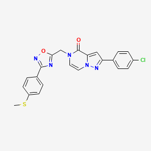 molecular formula C22H16ClN5O2S B6552931 2-(4-chlorophenyl)-5-({3-[4-(methylsulfanyl)phenyl]-1,2,4-oxadiazol-5-yl}methyl)-4H,5H-pyrazolo[1,5-a]pyrazin-4-one CAS No. 1040634-72-7