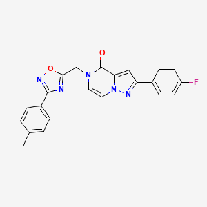 molecular formula C22H16FN5O2 B6552952 2-(4-fluorophenyl)-5-{[3-(4-methylphenyl)-1,2,4-oxadiazol-5-yl]methyl}-4H,5H-pyrazolo[1,5-a]pyrazin-4-one CAS No. 1040635-04-8