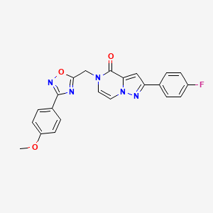 molecular formula C22H16FN5O3 B6552953 2-(4-fluorophenyl)-5-{[3-(4-methoxyphenyl)-1,2,4-oxadiazol-5-yl]methyl}-4H,5H-pyrazolo[1,5-a]pyrazin-4-one CAS No. 1040635-12-8