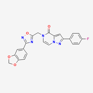 molecular formula C22H14FN5O4 B6552971 5-{[3-(2H-1,3-benzodioxol-5-yl)-1,2,4-oxadiazol-5-yl]methyl}-2-(4-fluorophenyl)-4H,5H-pyrazolo[1,5-a]pyrazin-4-one CAS No. 1040635-44-6