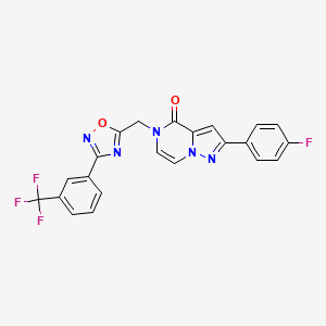 molecular formula C22H13F4N5O2 B6552979 2-(4-fluorophenyl)-5-({3-[3-(trifluoromethyl)phenyl]-1,2,4-oxadiazol-5-yl}methyl)-4H,5H-pyrazolo[1,5-a]pyrazin-4-one CAS No. 1040635-59-3