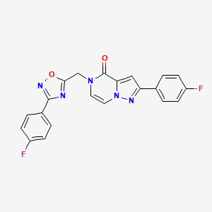 molecular formula C21H13F2N5O2 B6552983 2-(4-fluorophenyl)-5-{[3-(4-fluorophenyl)-1,2,4-oxadiazol-5-yl]methyl}-4H,5H-pyrazolo[1,5-a]pyrazin-4-one CAS No. 1040635-67-3
