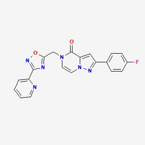 molecular formula C20H13FN6O2 B6552989 2-(4-fluorophenyl)-5-{[3-(pyridin-2-yl)-1,2,4-oxadiazol-5-yl]methyl}-4H,5H-pyrazolo[1,5-a]pyrazin-4-one CAS No. 1040635-83-3