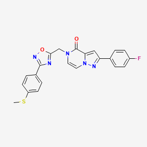 molecular formula C22H16FN5O2S B6552995 2-(4-fluorophenyl)-5-({3-[4-(methylsulfanyl)phenyl]-1,2,4-oxadiazol-5-yl}methyl)-4H,5H-pyrazolo[1,5-a]pyrazin-4-one CAS No. 1040635-99-1