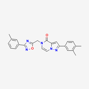 molecular formula C24H21N5O2 B6553029 2-(3,4-dimethylphenyl)-5-{[3-(3-methylphenyl)-1,2,4-oxadiazol-5-yl]methyl}-4H,5H-pyrazolo[1,5-a]pyrazin-4-one CAS No. 1040636-23-4