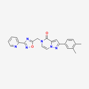 molecular formula C22H18N6O2 B6553067 2-(3,4-dimethylphenyl)-5-{[3-(pyridin-2-yl)-1,2,4-oxadiazol-5-yl]methyl}-4H,5H-pyrazolo[1,5-a]pyrazin-4-one CAS No. 1040637-14-6