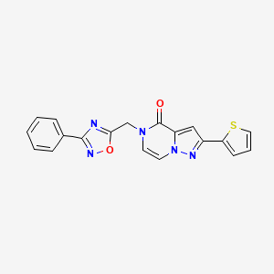 molecular formula C19H13N5O2S B6553092 5-[(3-phenyl-1,2,4-oxadiazol-5-yl)methyl]-2-(thiophen-2-yl)-4H,5H-pyrazolo[1,5-a]pyrazin-4-one CAS No. 1040637-46-4