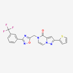 molecular formula C20H12F3N5O2S B6553133 2-(thiophen-2-yl)-5-({3-[3-(trifluoromethyl)phenyl]-1,2,4-oxadiazol-5-yl}methyl)-4H,5H-pyrazolo[1,5-a]pyrazin-4-one CAS No. 1040660-90-9