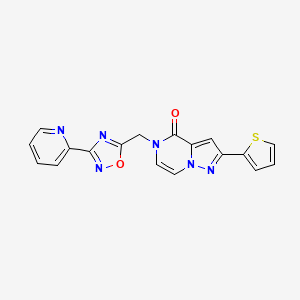 molecular formula C18H12N6O2S B6553141 5-{[3-(pyridin-2-yl)-1,2,4-oxadiazol-5-yl]methyl}-2-(thiophen-2-yl)-4H,5H-pyrazolo[1,5-a]pyrazin-4-one CAS No. 1040661-11-7